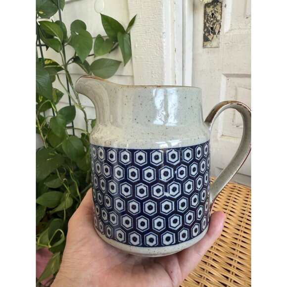 Vintage MCM Midcentury Stoneware Gray and Blue Water Pitcher - Picture 8 of 8